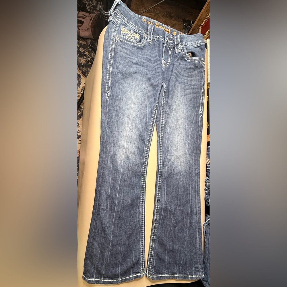 Rock‎ Revival Boris Bootcut Jeans Womens Size 27 x 28.5 Embellished Pockets - Picture 3 of 11